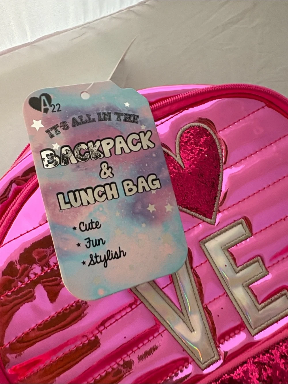New Beautiful Girls Pink Glitter 'LOVE' Backpack and Lunch Bag Set